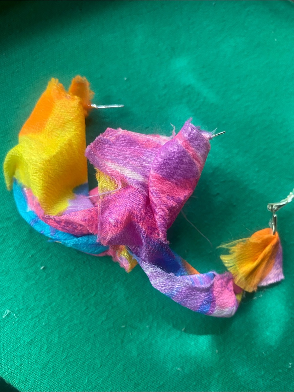 Colorful Tie-Dye Fabric Hoop Earrings